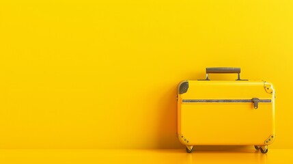 A suitcase is set against a yellow background, offering an empty space for text amidst varying shades of yellow, indicating a travel theme