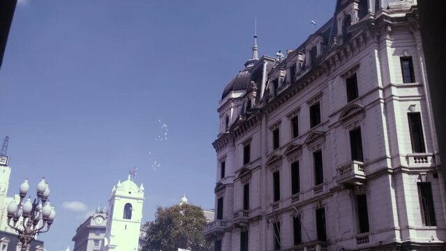 Balloons Flying High in the Blue Sky During a Demonstration in the Center of Buenos Aires, Argentina.