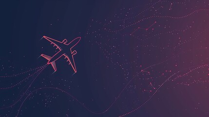 A vector icon illustrates the path of an airplane flight with a starting point and a dashed line trace, symbolizing air travel routes - obrazy, fototapety, plakaty