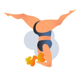 Plus size curvy lady doing yoga class. Vector illustration isolated on white. Online home workout concept. Body positive. Attractive overweight woman.