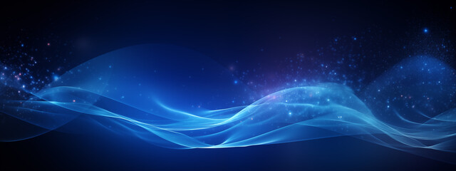 Glowing Blue Abstract Waves with Particles on Dark Background Illustration