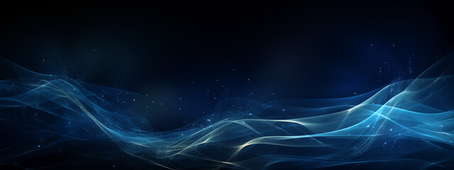 Subtle Blue Abstract Waves with Light Particles on Dark Background Illustration