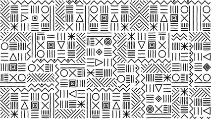 African Pattern with Tribal Symbols and Drawings