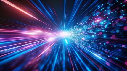 Fototapeta premium Explosive light burst illustration as dynamic background vivid of glowing energy and abstract space sense of power speed and futuristic design ideal for graphics related to technology science