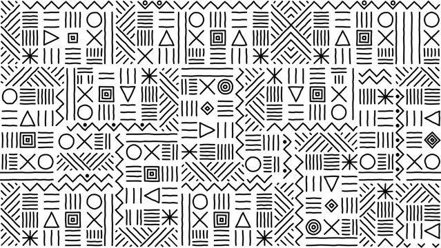 African Pattern with Tribal Symbols and Drawings