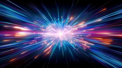 Obraz premium Explosive light burst illustration as dynamic background vivid of glowing energy and abstract space sense of power speed and futuristic design ideal for graphics related to technology science