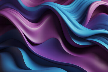 Gradient blue and purple abstract 3D wavy background design.