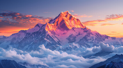Majestic Dawn: Mountain Peak in Watercolor