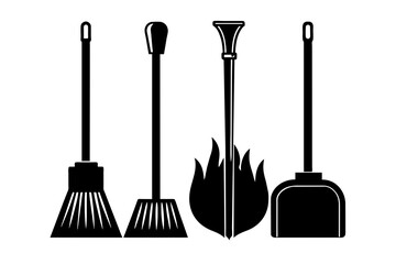 fireplace tool set silhouette vector illustration