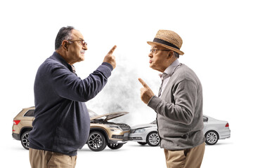 Fototapeta premium Profile shot of two angry mature men having an argument after a car accident