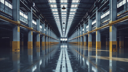 Fototapeta premium the interior of a spacious, clean, and well-lit industrial warehouse.
