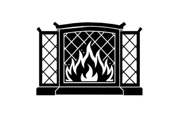 fireplace screen silhouette vector illustration
