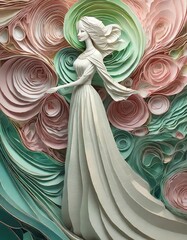 Elegant paper quilling artwork of a graceful woman