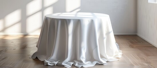 Blank Round Table with White Tablecloth for Design
