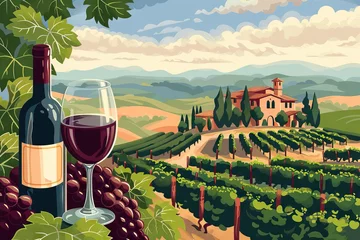 Fotobehang Tuscan Wine Tasting: Sampling Chianti and Brunello Wines in Picturesque Vineyards © Lila Patel