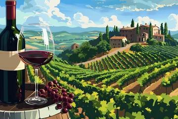 Fotobehang Tuscan Wine Tasting: Sampling Chianti and Brunello Wines in Picturesque Vineyards © Lila Patel