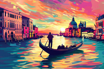 Venetian Gondola Ride: Romantic Canal Cruises and Serenades in Venice - obrazy, fototapety, plakaty