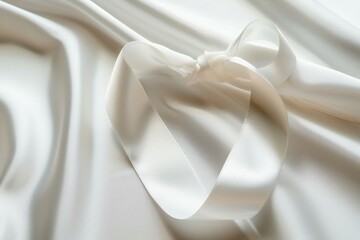 A white ribbon is tied in a bow on a white background