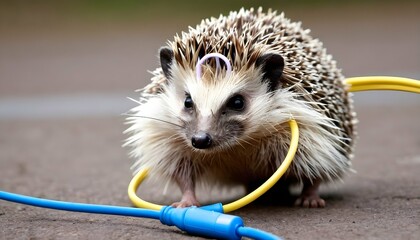 A Hedgehog Playing With A Jump Rope - obrazy, fototapety, plakaty