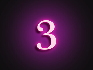 Pink glowing Neon light text effect of number 3.