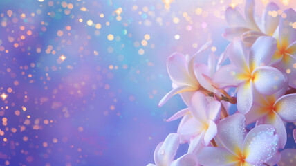 Obraz na płótnie Canvas Plumeria flowers with glitter bokeh background. Copy space.