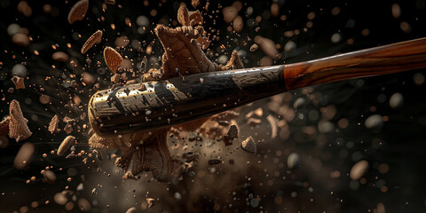 A baseball bat is being hit by a ball .
 - obrazy, fototapety, plakaty