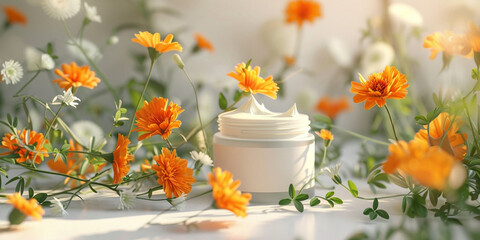 Medicinal flowers of calendula with burning candles on white wooden .
 - obrazy, fototapety, plakaty