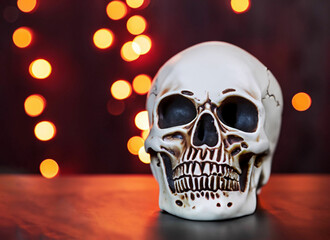 scary skull with lights in background horrible - obrazy, fototapety, plakaty