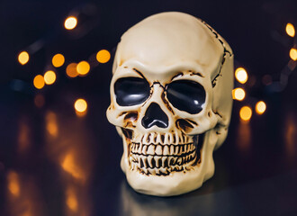 scary skull with lights in background - obrazy, fototapety, plakaty