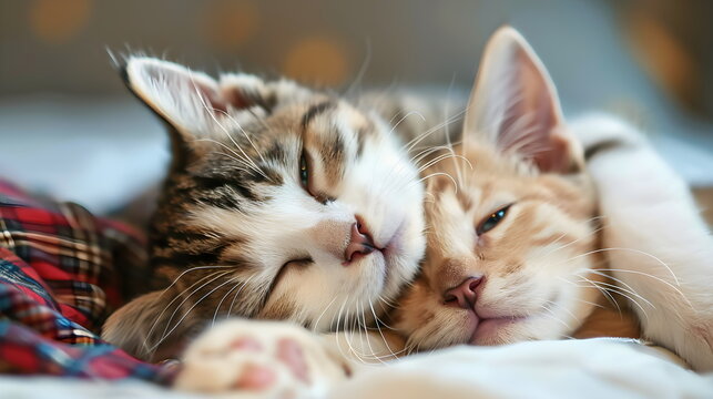 Kleine Katzen ruhen sich aus / Katzen kuscheln und schlafen / S&uuml;&szlig;es Haustier Poster / Sch&ouml;nes Katzen Wallpaper / Ai-Ki generiert