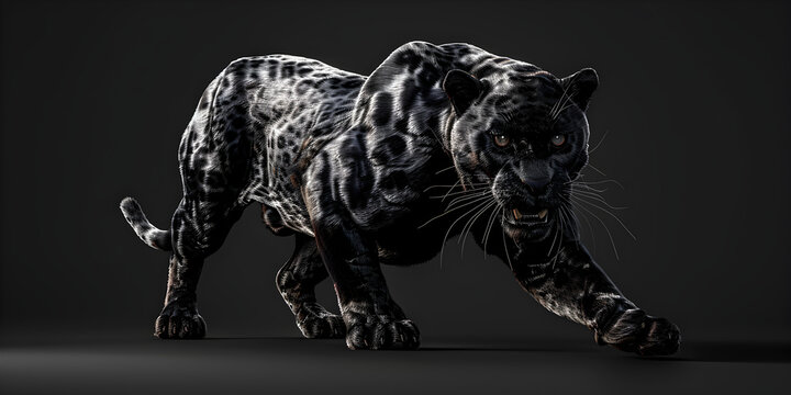 Image of black panther made of metal on a clean background Wildlife Animals Arts Sculpture .
