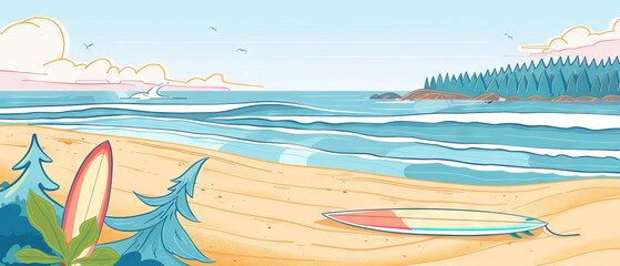 Naklejka premium Vancouver Island Surfing: Pacific Coast Waves, Surf Schools, and Beach Culture