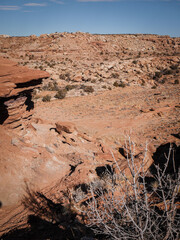 Trails through red desert landscape in Moab Utah
