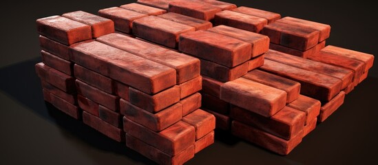 A stack of magenta bricks sits on a black surface, waiting to be used as building material. The solid structure hints at a future engineering project, whether it be a wall, roof, or other structure