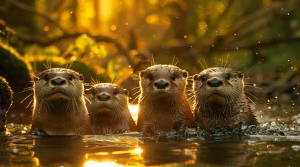 Sierkussen Otters gracefully swim in the river alongside ducks, geese, and swans © yuchen