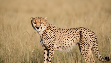 A Cheetah With Its Spotted Coat Camouflaging It In