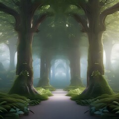 A magical forest glade with a shimmering, silver portal hovering in the air2 - obrazy, fototapety, plakaty