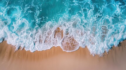 Sandy Beach and Ocean Waves from Above - Aerial View - Powered by Adobe