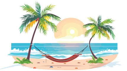 Fototapeta na wymiar A serene beach with palm trees and a hammock