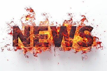 The word news burning in vibrant flames, symbolizing breaking and impactful information delivered through various media outlets