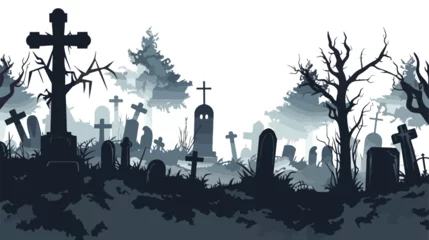 Fototapeten A spooky graveyard with eerie mist  © inshal