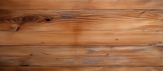 Close up of a brown hardwood plank wall with a blurred background, showcasing the rich amber wood stain and varnish pattern of the flooring
