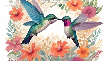 An Artistic Representation Of A Hummingbird Surrou