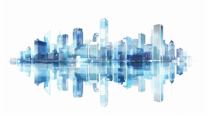 An illustration of a modern city with space for text features sleek skyscrapers, corporate buildings, and banks, symbolizing business success and the dynamic nature of global companies. 