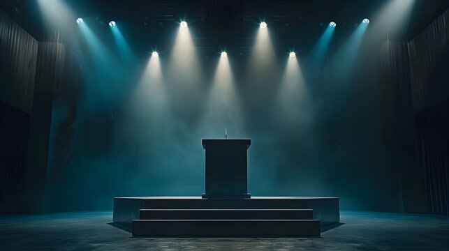 Modern Podium Awaits Center Stage Under Intense Spotlights