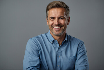 Fototapeta premium portrait of a man wearing blue shirt smiling manager