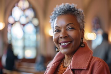 Mature elderly black African American woman smiling at church - 769231516