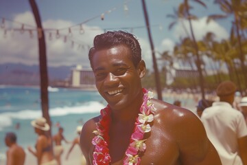 photoOld photo of a young man in Hawaii smiling - 769231549