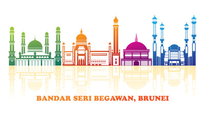 Colourfull Skyline panorama of city of Bandar Seri Begawan, Brunei - vector illustration - 769231564