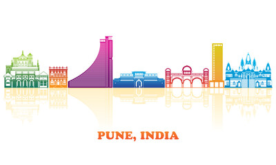 Colourfull Skyline panorama of city of Pune, India - vector illustration - 769231572